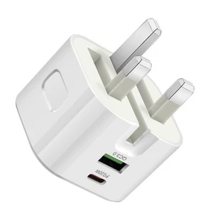 FAST DUAL 2 PORT USB PD CHARGER WITH 3 PIN UK MAIN WALL PLUG ADAPTER FAST CHARGE - Picture 1 of 6