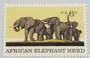 U.S. Postage ~ AFRICAN ELEPHANT HERD ~ 6¢ Stamp ~ 1970 - Picture 1 of 6