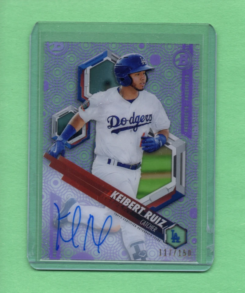2018 Bowman High Tek Keibert Ruiz RC Purple Rainbow Diffractor Autograph SP /150 - Image 1 of 2