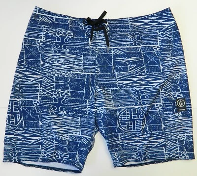 Volcom Men's EX Zess Boardshort Swim Trunk Regular Fit Blue White Size 36 38 New - Image 1 of 4