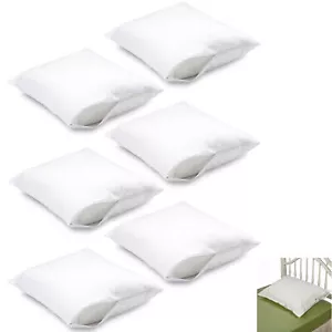 6 Pc Soft Pillow Protector Zippered Premium Fabric Waterproof Bedding White Case - Picture 1 of 1