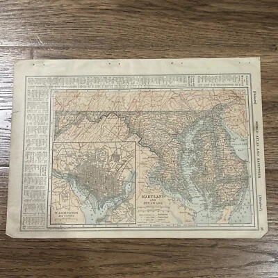 Antique 1918 Map Of Maryland & Delaware w/ Washington DC Enlarged 15”x11” - Image 1 of 4