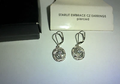 NEW IN BOX, AVON STARLIT EMBRACE CZ DANGLE EARRINGS PIERCED SILVERTONE PRETTY! - Image 1 of 2