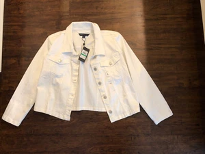 Tommy Hilfiger Denim Jean Womens Jacket Size Large White Cotton Long Sleeve NWT - Picture 1 of 11