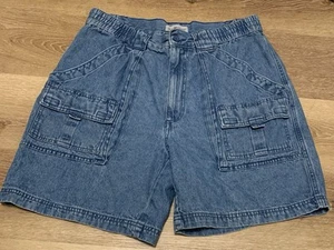 Sun River Clothing Co. Cargo Jean Shorts Size 36 Men's Cotton Blue Zip Elastic - Picture 1 of 9