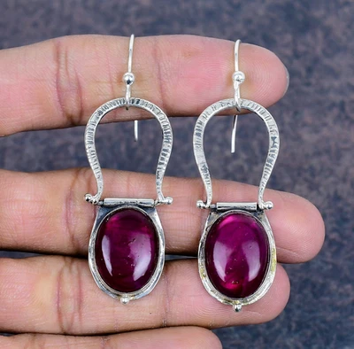 Pendientes de plata de acero 925 hechos a mano con piedras preciosas de labradorita rosa flash joyería Foto 1 de 4