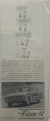 1961 Ford Falcon Чарли Браун ПЕЧАТНАЯ РЕКЛАМА Peanuts Комиксы Linus Mail Винтаж 1960-е - Изображение 1 из 3