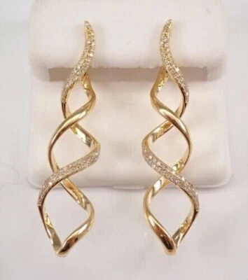 14K Yellow Gold Plated Drop Earrings Twist Swirl Design Earrings 2Ct Lab Created - Image 1 of 4