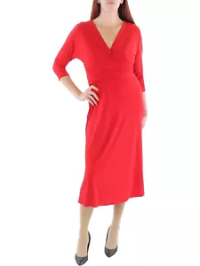 NEW LAUREN RALPH LAUREN RED JERSEY FIT AND FLATE MIDI DRESS SIZE 14 $145 - Picture 1 of 2