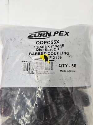 Pack of 50 ZURN PEX QQPC55X 1" x 1" Barb QickSert CR Barbed Polymer Coupling - Image 1 of 4