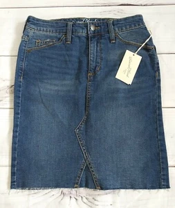 Universal Thread Size 4 Blue Jean Skirt Raw Hem Stretch Pencil Skirt Distressed - Picture 1 of 11
