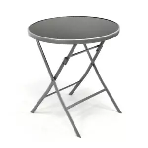 Bistrotisch mit Glasplatte klappbar Terrassentisch Gartentisch Ø 70 cm silber - Bild 1 von 7