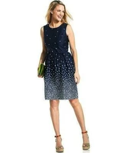 Vestido Charter Club Azul Estampado Sin Mangas Cuello Alto Espalda Cremallera Línea A Talla 8 Nuevo con Etiquetas - Imagen 1 de 2