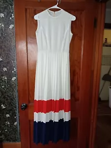 Huey Walzer For Mannaquin 1970s Plissee White, Red, And Blue Maxi Dress Med Lrg - Bild 1 von 2