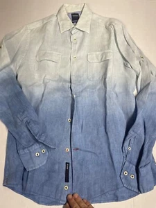 Benson New York Mens Long Sleeve Onbre Style Button Down 100% Linen Medium - Picture 1 of 22