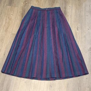Vintage Evan Picone Striped Multi Color Wool Skirt Size 26x31 Purple Teal - Picture 1 of 5