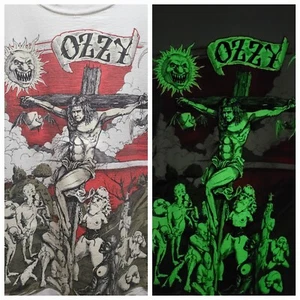 ✝Vintage 1991 Ozzy Osbourne Large Shirt Cross Crucifixion Glow in the Dark White - Picture 1 of 11