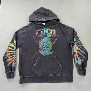 Disney Pixar Coco Hoodie Sweatshirt Mens Large Black Tie Dye Acid Wash Guitar - Picture 1 of 16