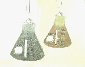 New  Scientific Flask  Beaker  Silver-tone Drop Dangle Earrings  1-7/8" Long - Picture 1 of 3
