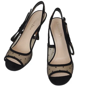 Christian Dior Pumps Heel Mesh x Suede Dot Black EU37.5/US7.5 Authentic - Picture 1 of 24