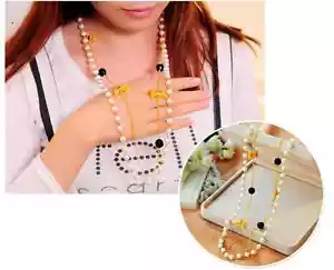 Fashion Faux Pearl Metal Choker Chunky Long Pendant Chain Necklace-UK stock - Picture 1 of 7