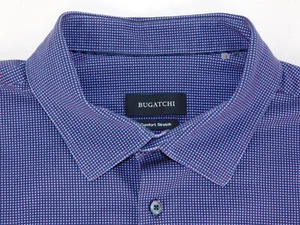 Bugatchi Mens Designer Long Sleeve Purple Dotted Comfort Stretch Shirt Slim 3XL - Picture 1 of 12