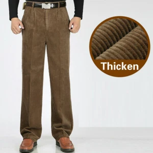 Men Thick Corduroy Pants Pleated High Waist Soft Loose Cashmere Trousers Casual - Picture 1 of 17