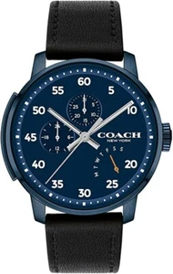 Reloj para hombre Coach 14602353 Bleecker tono azul esfera día fecha correa de cuero negro - Imagen 1 de 3