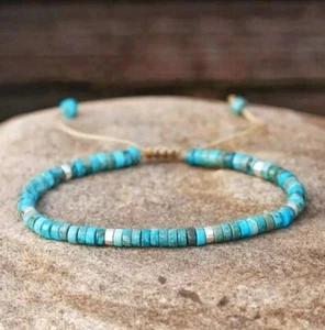 Natural Turquoise Beads Dainty Bracelet Blue Gems Minimalist Bracelet Healing - Picture 1 of 5