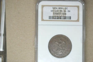 Mexico: 1914 5 Centavos-  NGC MS-64 BN.  KM-422.  Nice, original coin. - Picture 1 of 5