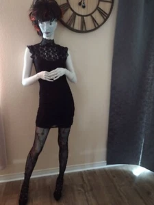 Vintage 80s prom cocktail dress Sz 4-6 black lace - Picture 1 of 4