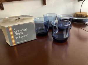 Vintage Libby set di 4 bicchieri da succo/rocce blu - Foto 1 di 4