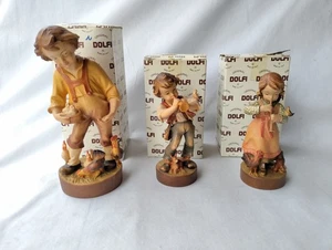 Lotto 3 figurine vintage DOLFI originali - Goebel in legno fatte a mano in Italia NOS - Foto 1 di 18