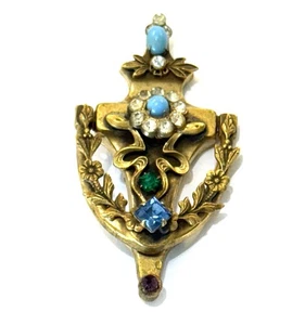 Coro Door Knocker Pin Brooch w Movable Knocker Signed - Picture 1 of 5