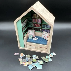 Anxiety Bookshelf Reading Nook Dollhouse Miniatures - 200 Mini Books & 2 Pillows - Picture 1 of 8