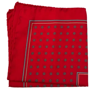 100% SILK POCKET SQUARE RED FLORAL MADE IN ITALY AOP HANDKERCHIEF SCARF 12.5" - Picture 1 of 19