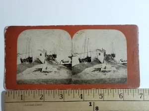 Antique Stereoview Card Plymouth Bay Massachusetts Sailing Ships Dock c1860s - Picture 1 of 2