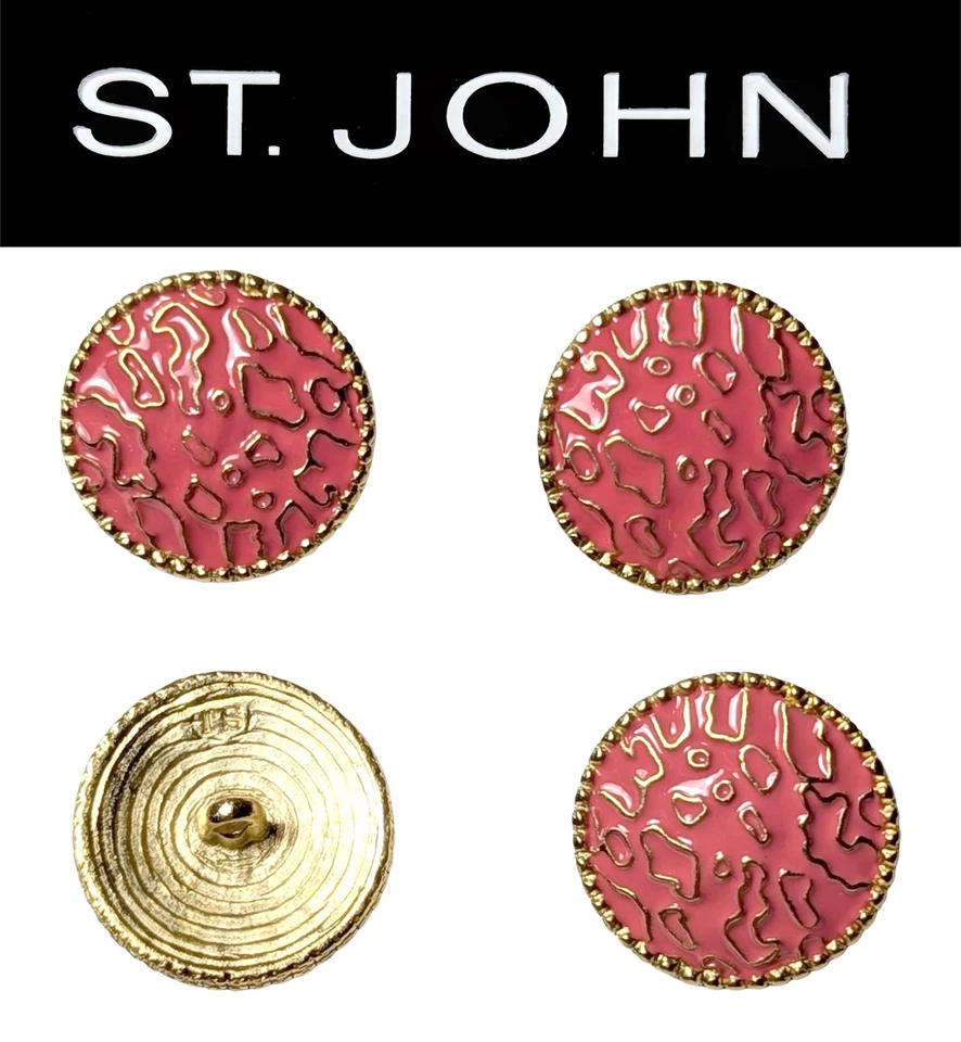St John Knits (1.0 Inch) Gold Tone & Pink Enamel Abstract Replacement Buttons - Image 1 of 1