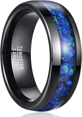 Anillo de tungsteno negro, anillos de boda para hombre y mujer con citrino/azul/amatista/gala Foto 1 de 4