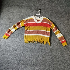 Women's Knit Fall Colorblock Striped Sweater Size Large - Picture 1 of 7