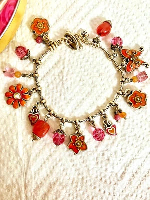 Brazalete Brighton Costa Azul Dije Rosa Naranja Flores Mariposa Palanca 7” Foto 1 de 4