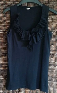 J. Crew Tank Top Women's XS Black Ruffle Mesh Rose Fairy Grunge Cottagecore Goth - Picture 1 of 6