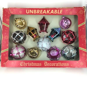 Boxed Set Vintage Mid Century Bradford Weihnachtsschmuck filigran gesponnenes Glas - Bild 1 von 16