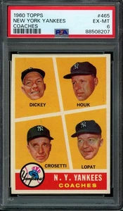 1960 Topps #465 New York Yankees Coaches PSA 6 HOF (Bill Dickey) - Picture 1 of 2