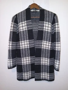 Talbots Womens Cardigan Size 0P Petite Cream And Black Plaid Acrylic - Picture 1 of 5