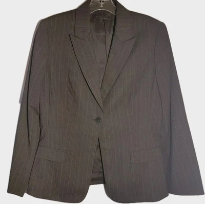 Blazer para mujer Elie Tahari talla 12 marrón a rayas un solo botón forrado mezcla de lana Foto 1 de 4
