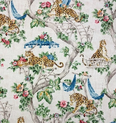 P KAUFMANN LAZY DAYS LIMESTONE WHITE LEOPARD TOILE COTTON FABRIC BY YARD 54"W - Image 1 of 4