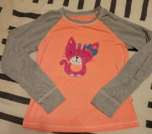 Unbranded Girls Peach And Gray With Pink Cat Size Large 10/12 - Picture 1 of 7
