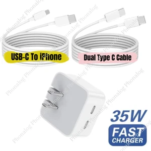 Dual USB-C Fast Charger PD 35W Power Block Type C Cable For iPhone iPad Samsung - Picture 1 of 18