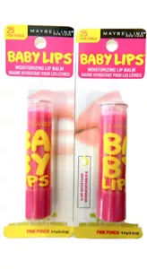 2 Maybelline Baby Lips Moisturizing Lip Balm Pink Punch 0.15 oz. - Bild 1 von 10